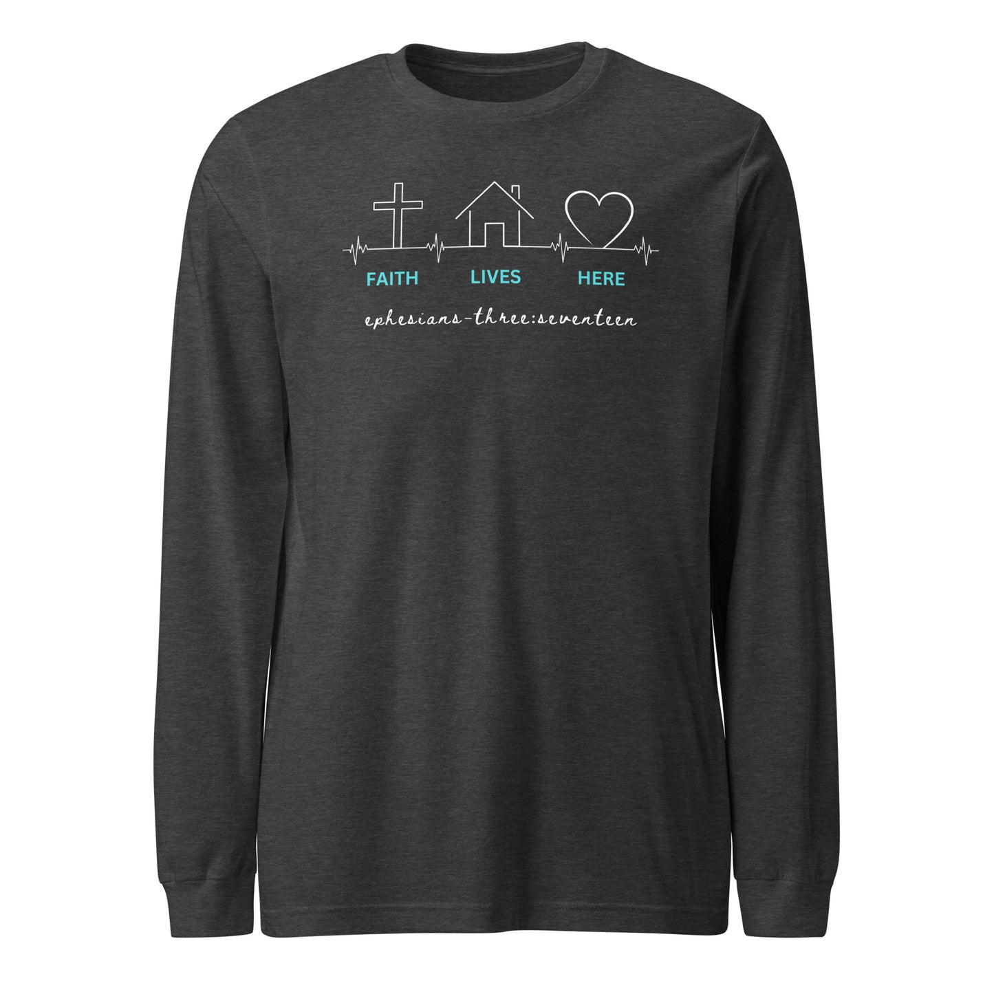 Faith Lives Here long-sleeve t-shirt dark gray heather