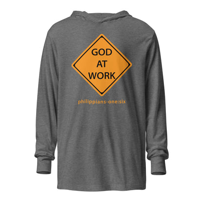 Caution…God At Work hooded t-shirt gray triblend