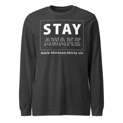 Stay Awake long-sleeve t-shirt dark gray heather