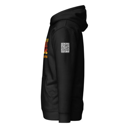 Black sweatshirt hoodie with a QR code for 'You Don't Want That Smoke' 