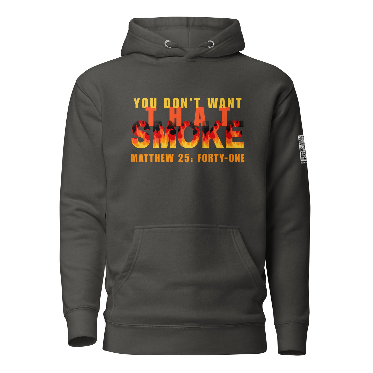 Vintage black sweatshirt hoodie with 'You Don't Want That Smoke' text with the word 'smoke' as flames