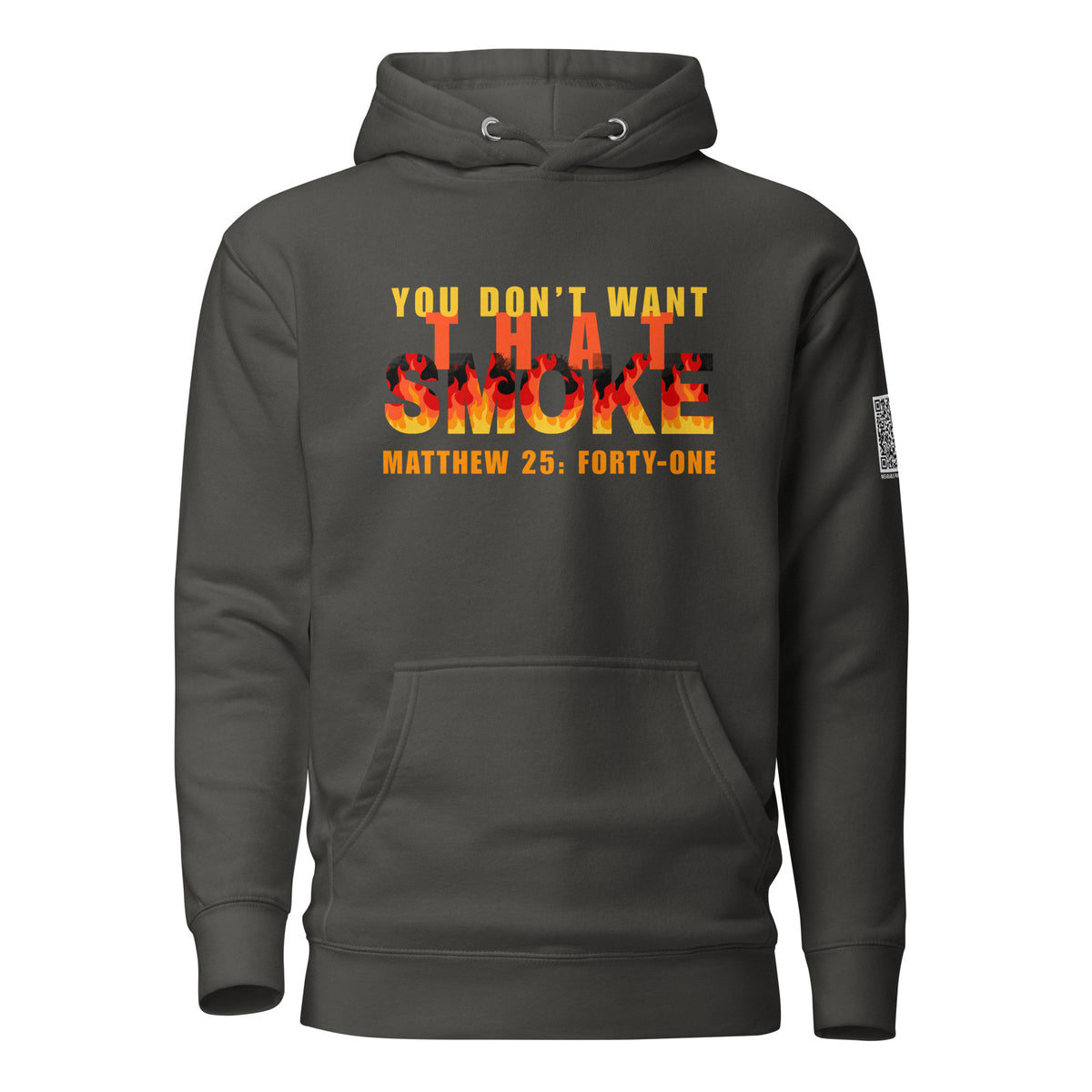 Vintage black sweatshirt hoodie with 'You Don't Want That Smoke' text with the word 'smoke' as flames