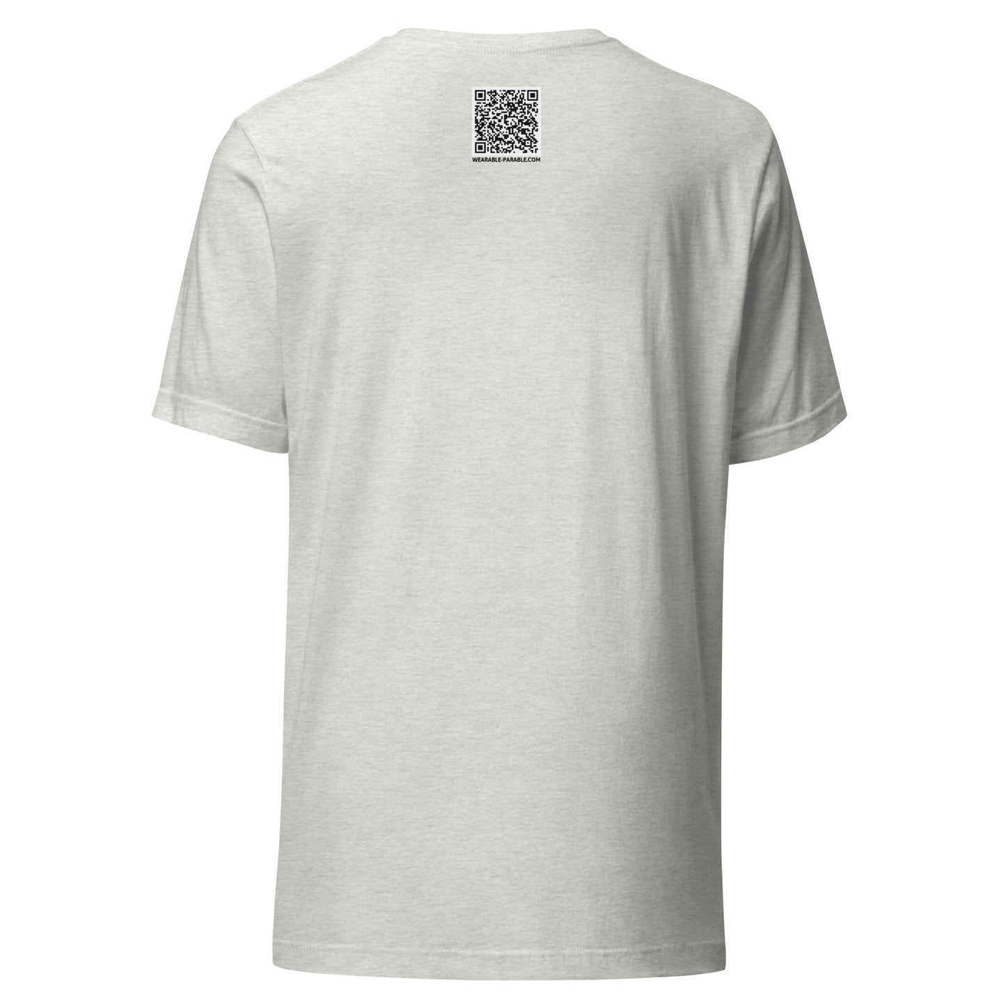 Ash gray t-shirt back with a QR code for 'You Don't Want That Smoke' 