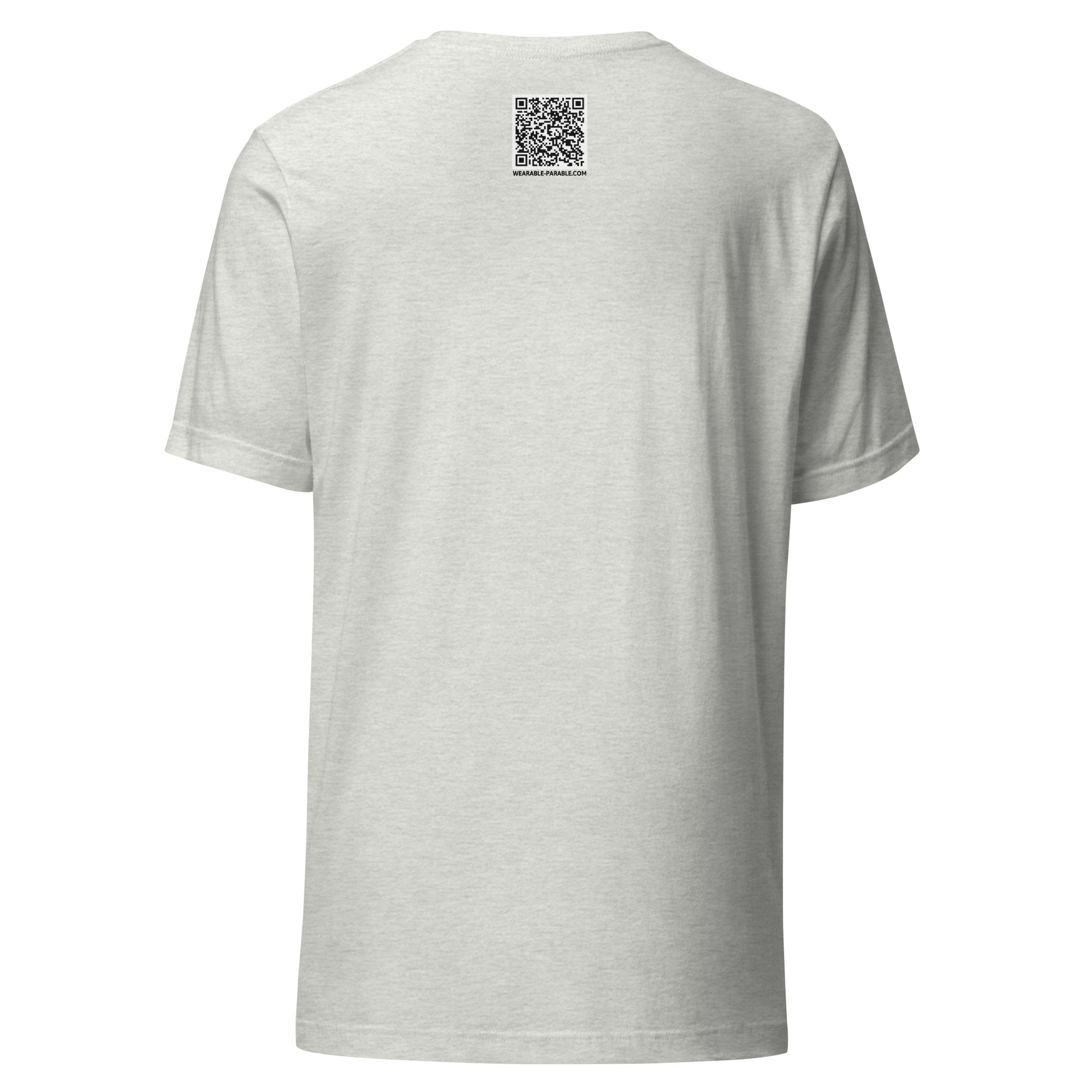 Ash gray t-shirt back with a QR code for 'You Don't Want That Smoke' 
