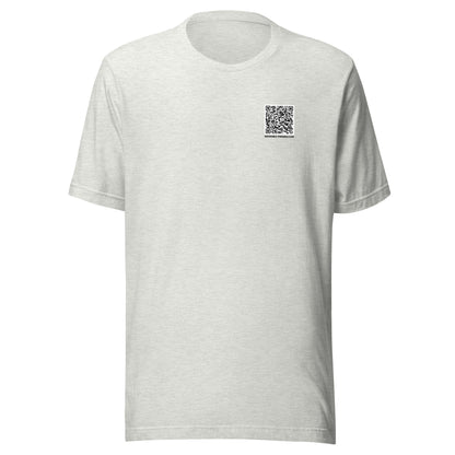 Ash gray t-shirt front with a QR code for 'You Don't Want That Smoke' 