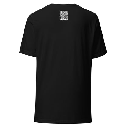 Black t-shirt back with a QR code for 'You Don't Want That Smoke' 