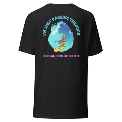 I'm Just Passing Through t-shirt back black heather