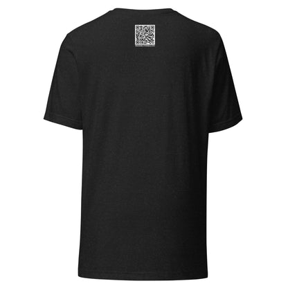 Black heather t-shirt back with a QR code for 'You Don't Want That Smoke' 