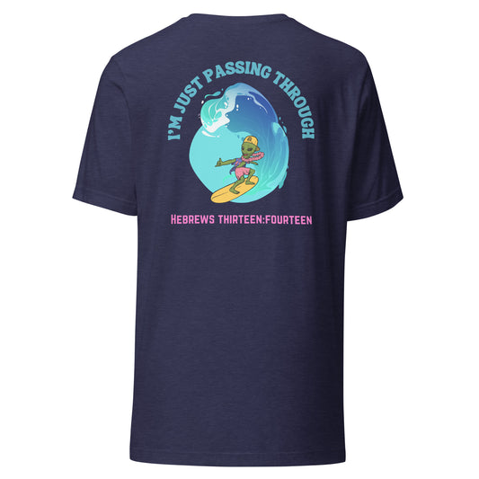 I'm Just Passing Through t-shirt back midnight navy blue