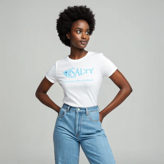 Female model #Salty white t-shirt